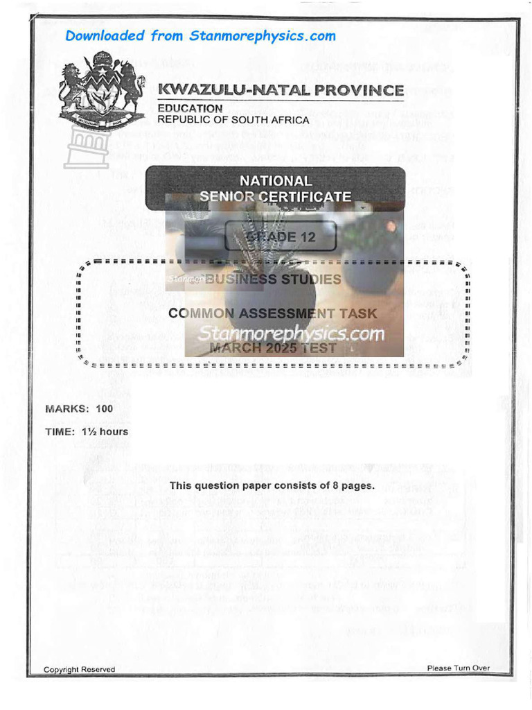 KZN Business Studies Grade 12 March 2025 QP and Memo | PDF