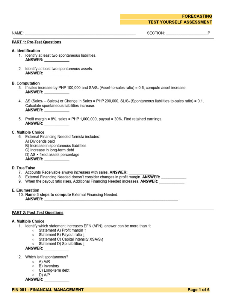 Lecture 2.2a Assessment - Forecasting - Part 2 (AFN) - Assessment ...