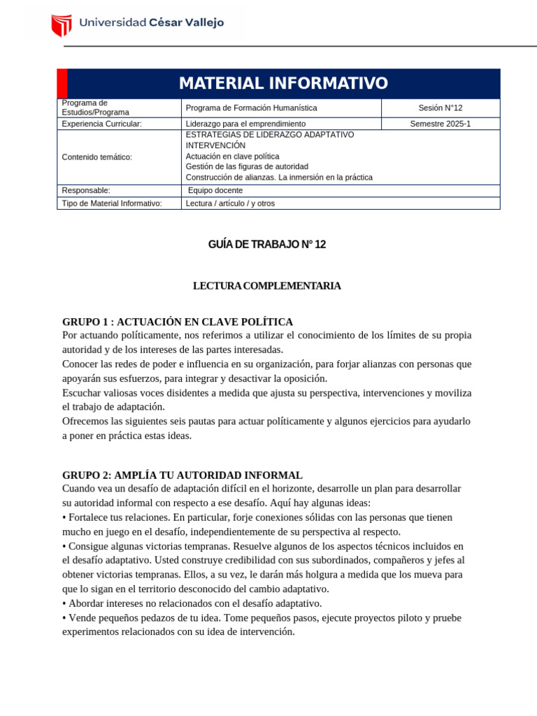 Material Informativo Sesión 12 | PDF | Liderazgo