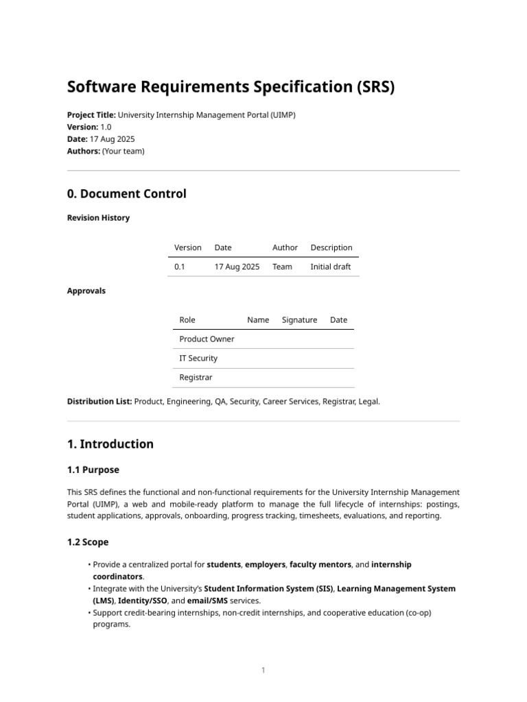 Srs - University Internship Management Portal | PDF | Computing ...