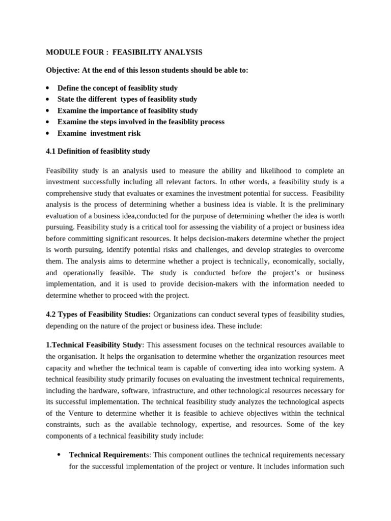 Module 4 Feasibility Analysis | PDF | Feasibility Study | Risk Management