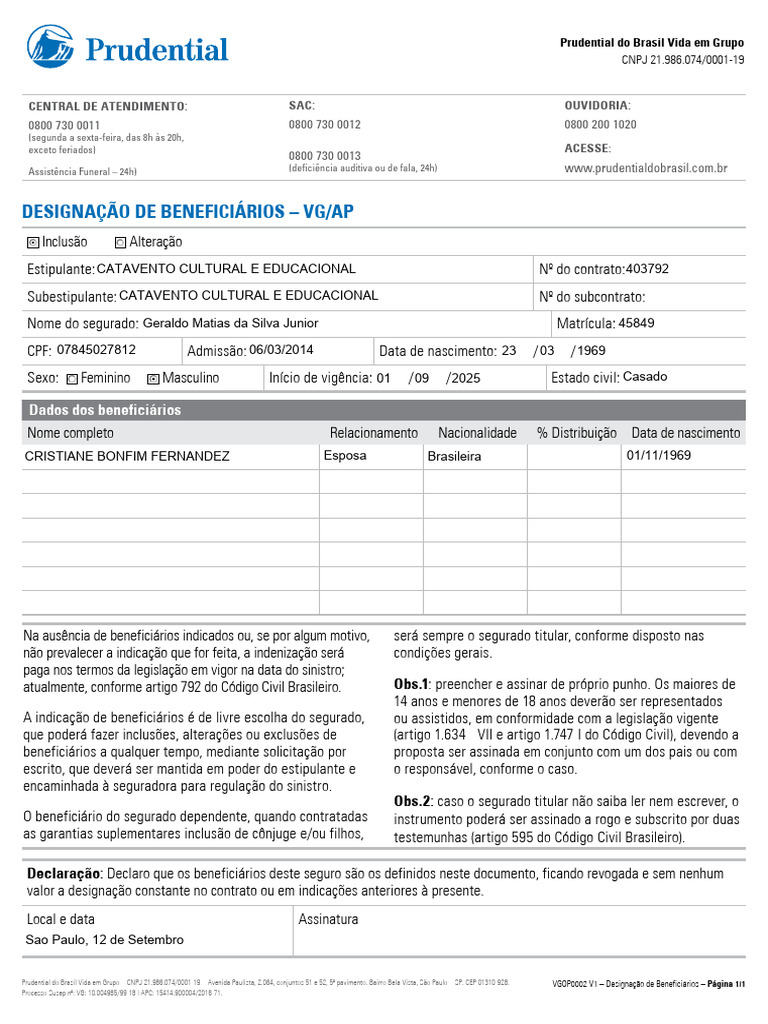 1.designação de Beneficiários - Editável | PDF