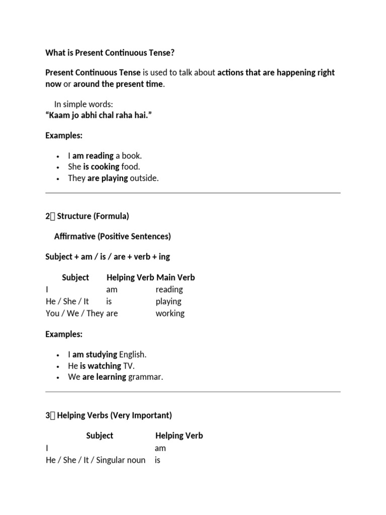 Present Continuous Tense-1 | PDF | Verb | Subject (Grammar)