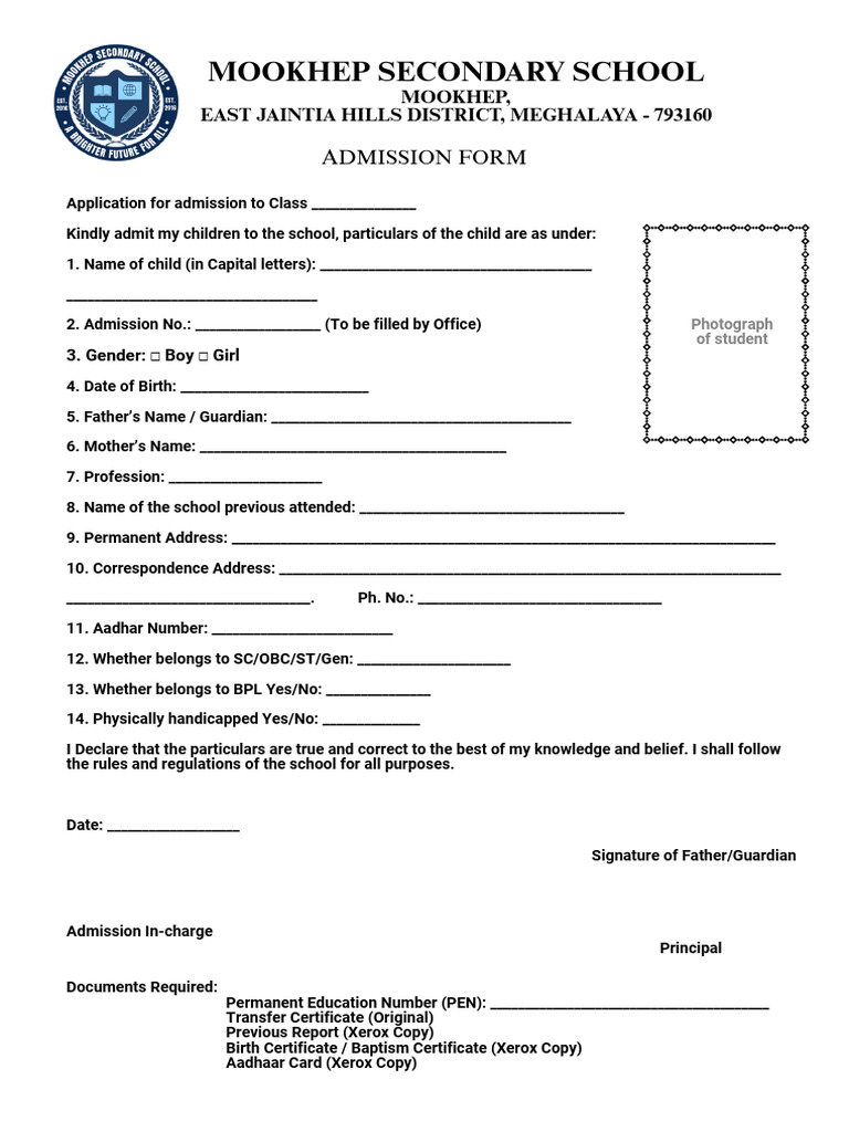 Admission Form Mookhep Secondary School - 20260122 - 163903 - 0000 | PDF