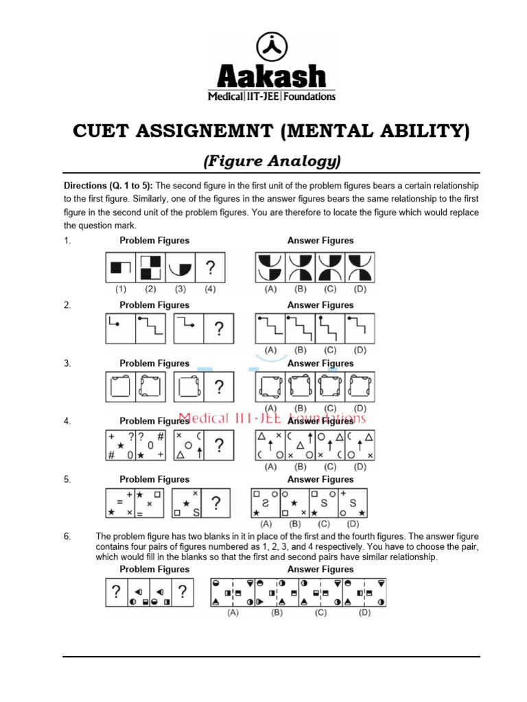 Cuet Assignment Mental Ability Figure Analogy | PDF | Chess Theory | Chess