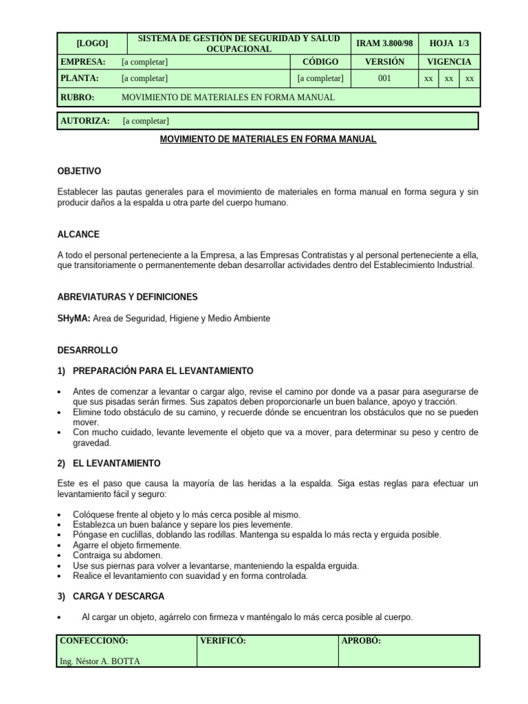 Movimiento de Materiales en Forma Manual - Dic 2002 | PDF