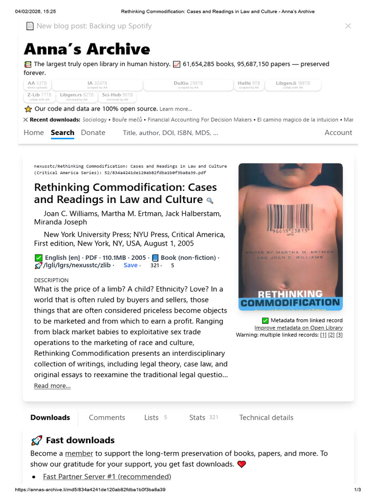 Rethinking Commodification - Cases and Readings in Law and Culture ...