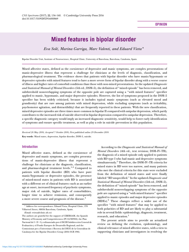 Mixed Features in Bipolar Disorder | PDF | Bipolar Disorder | Mania