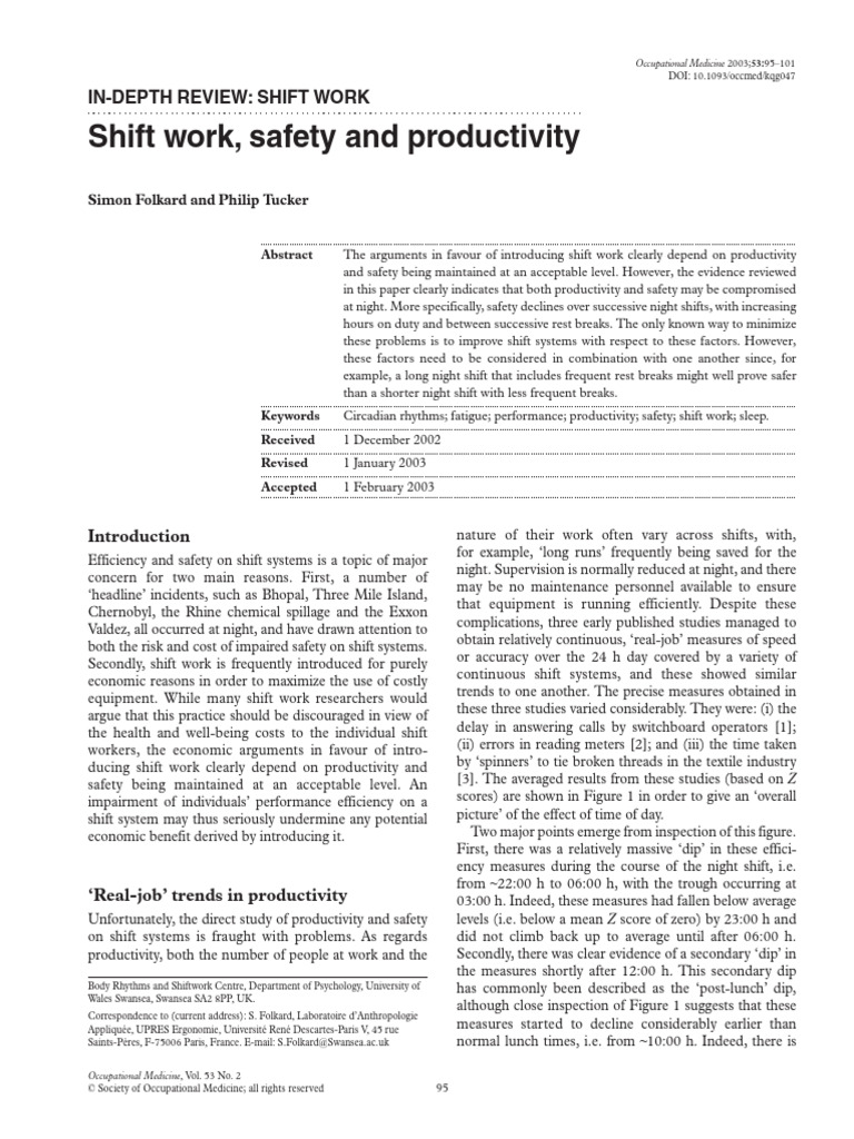 Shift Work Safety and Productivity | PDF | Shift Work | Risk
