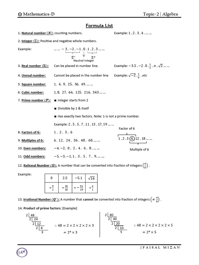 Mathematics-D Formula List (Full Syllabus) | PDF | Numbers