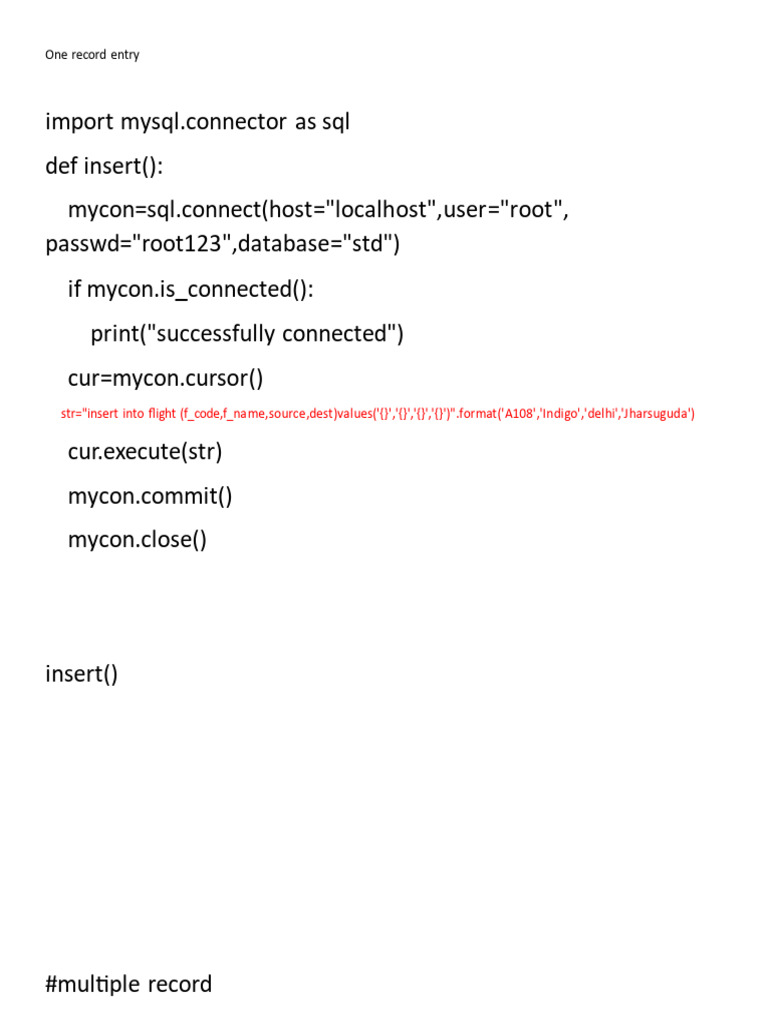 Python Mysql Connectivity Insert and Update | PDF