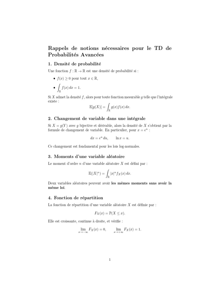 Correction TD Et Rappel | PDF | Variable aléatoire à densité | Variance ...