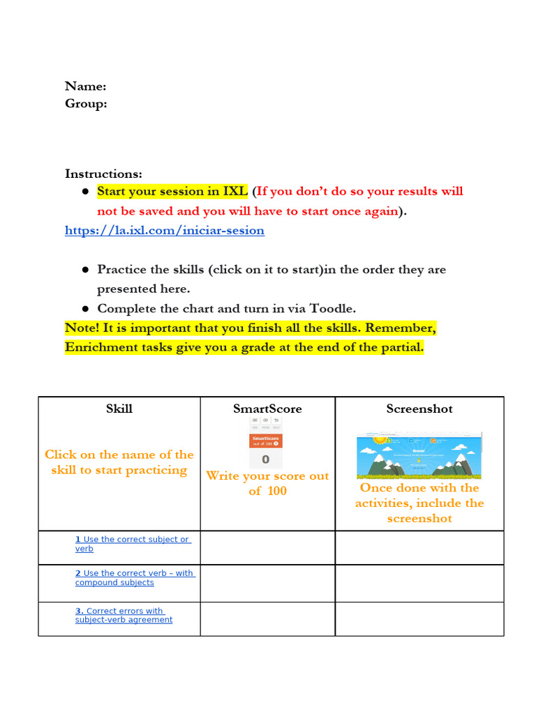 Enrichment Task #7 (Subject Verb-Agreement) | PDF