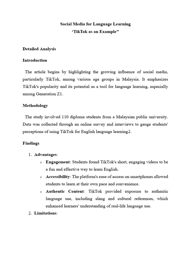 Social Media for Language LearningTikTok as an Example | PDF | Learning ...