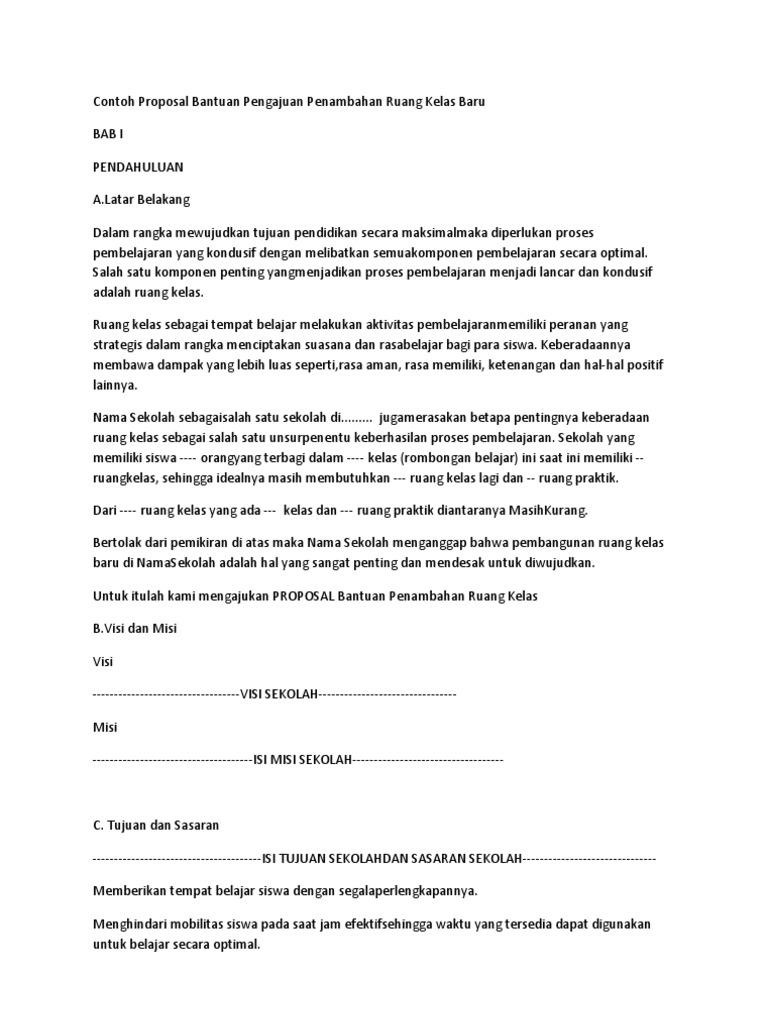 Contoh  Proposal  Bantuan  Pengajuan Penambahan Ruang Kelas Baru  Contoh  Proposal  Bantuan  Pengajuan Penambahan Ruang Kelas Baru