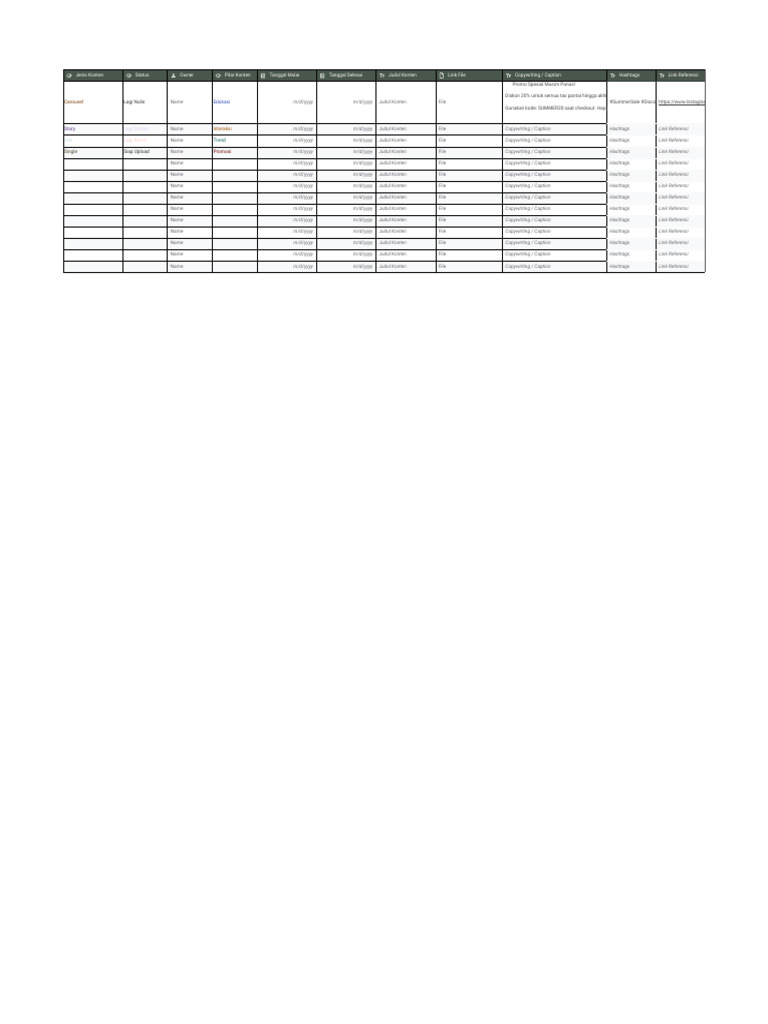 Conten Calendar Template | PDF