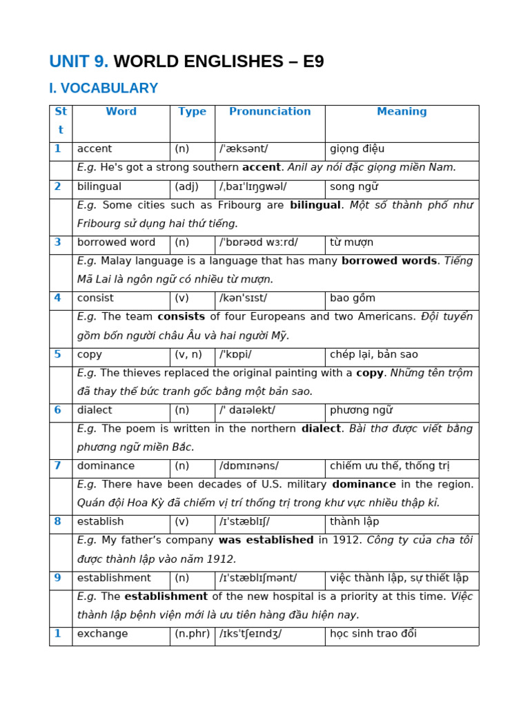 World Englishes - E9: Unit 9 | PDF