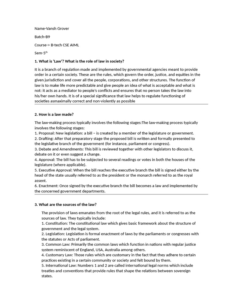 Assignment 1 Van Sh Grover | PDF | Bill (Law) | International Law