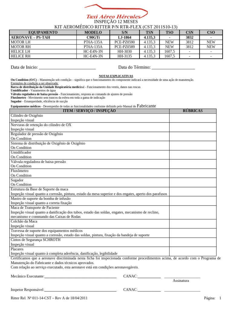 03 - Insp 12 Meses - Kit Aeromedico Rtr-Flex | PDF | Motores