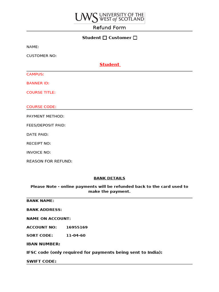 Refund Form - New | PDF