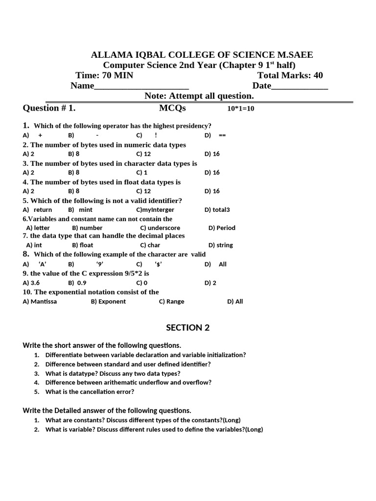 2nd Year Computer Chapter 9 | PDF