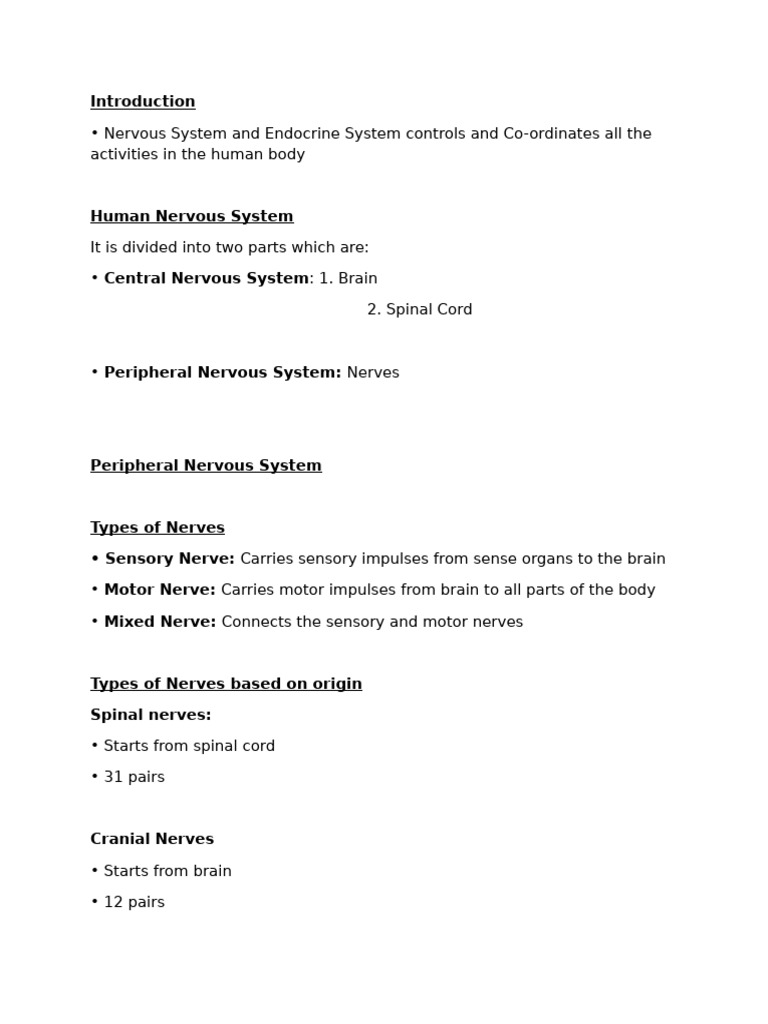 Control and Coordination (Notes) | PDF | Axon | Neuron