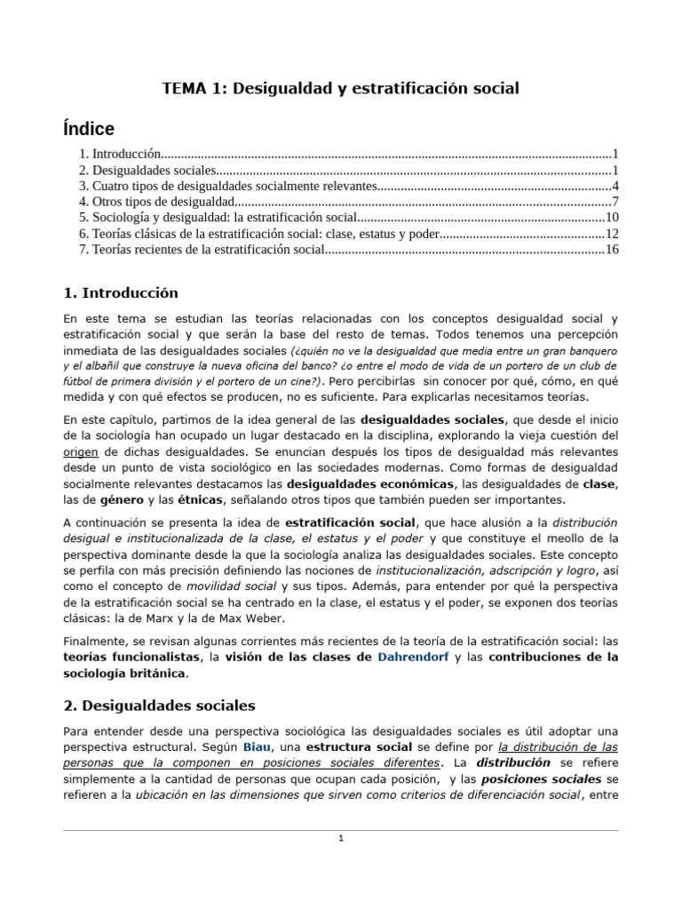 Tema 1 Estructura Social Desigualdad y Estratificación Social 2 | PDF ...