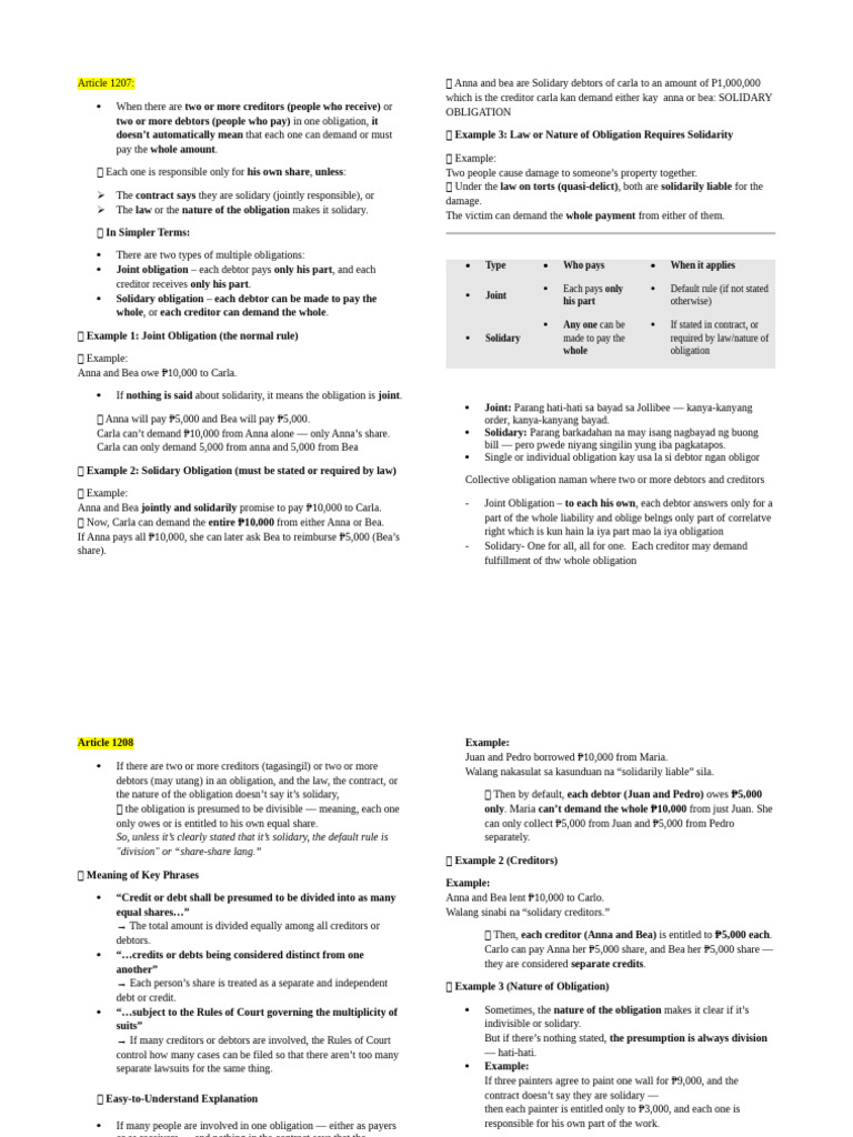 Article 1207 | PDF | Debtor | Solidarity