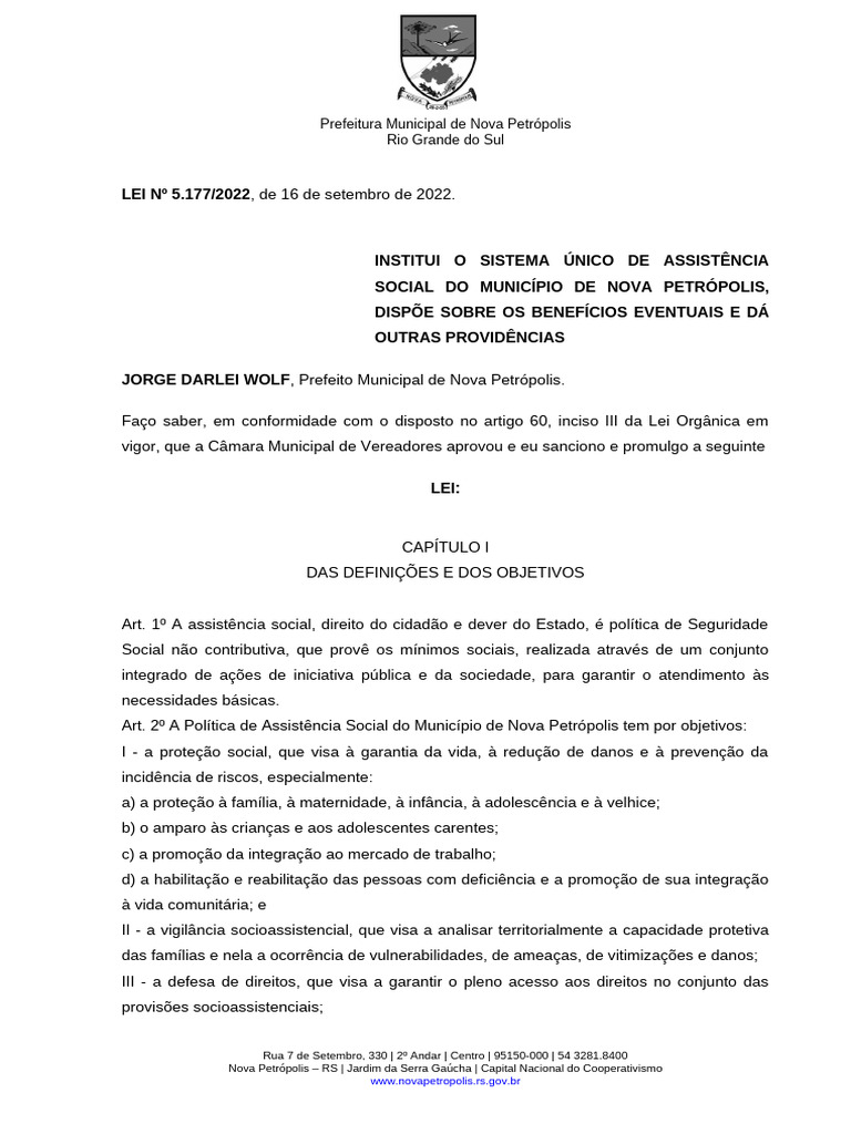 LEI #5.177-2022, 16 de Setembro de 2022 | PDF | Trabalho social ...