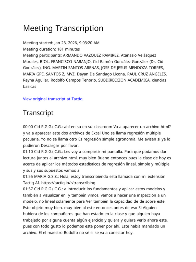 Meeting Transcription | PDF | Mínimos cuadrados | Regresión lineal