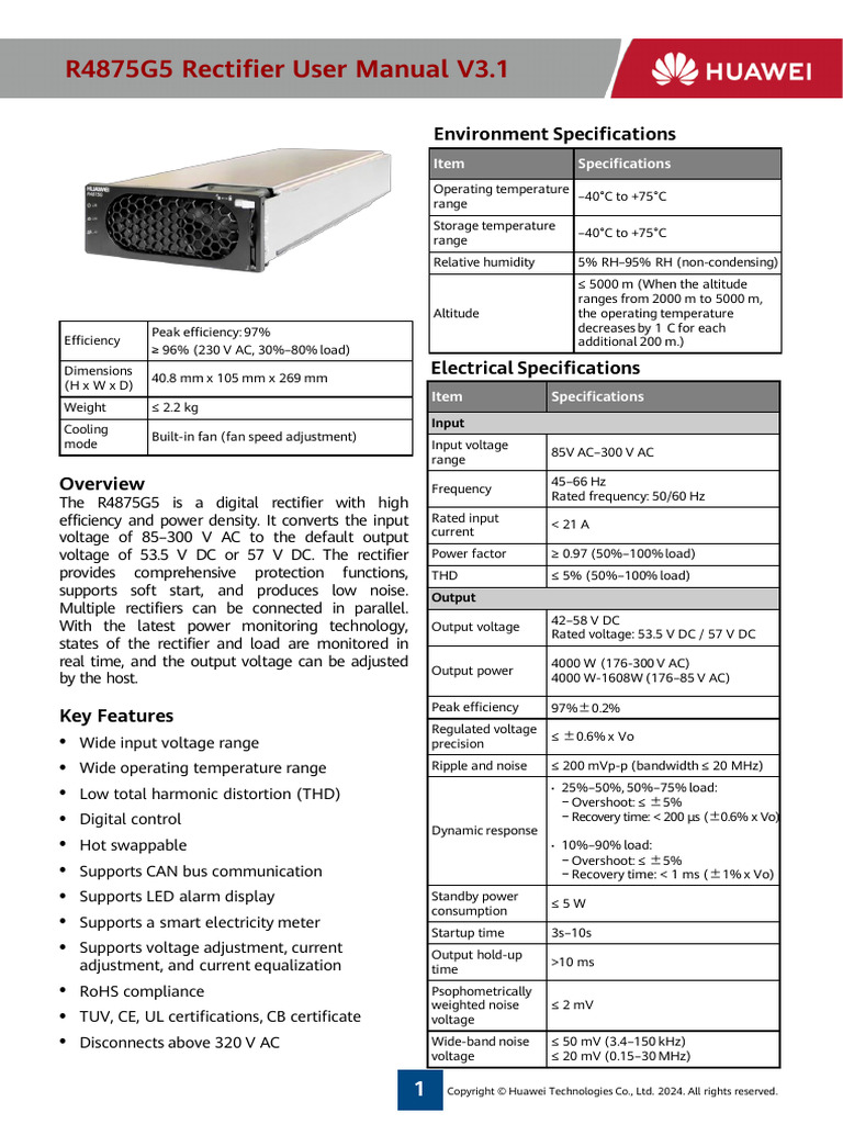 R4875G5 Rectifier User Manual V3.1 | PDF | Alternating Current | Rectifier