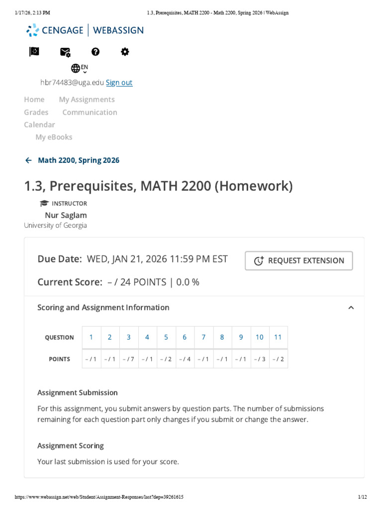 1.3, Prerequisites, MATH 2200 - Math 2200, Spring 2026 - WebAssign ...
