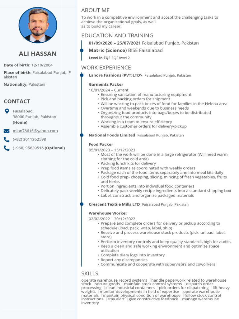 Ali CV | PDF | Warehouse