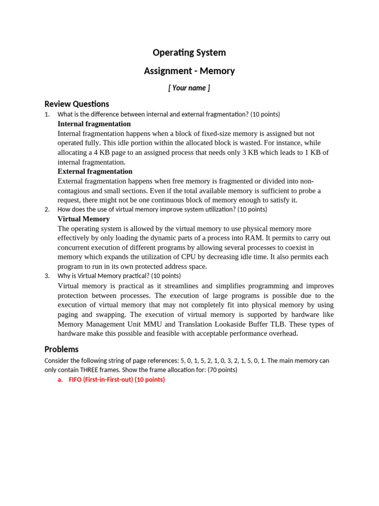 OS Assignment Memory-Answer | PDF | Computer Hardware | Computer Memory