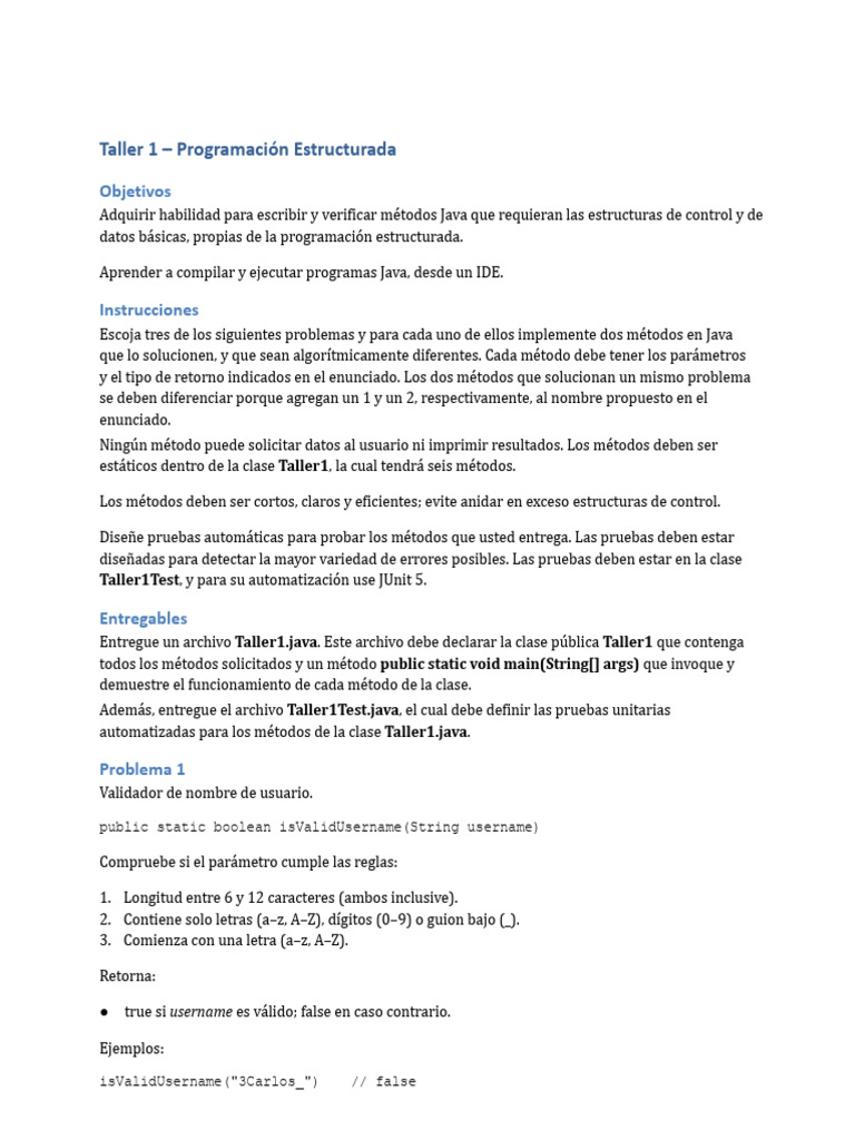 Taller1 - Programación Estructurada 2026-01 | PDF | Java (lenguaje de ...