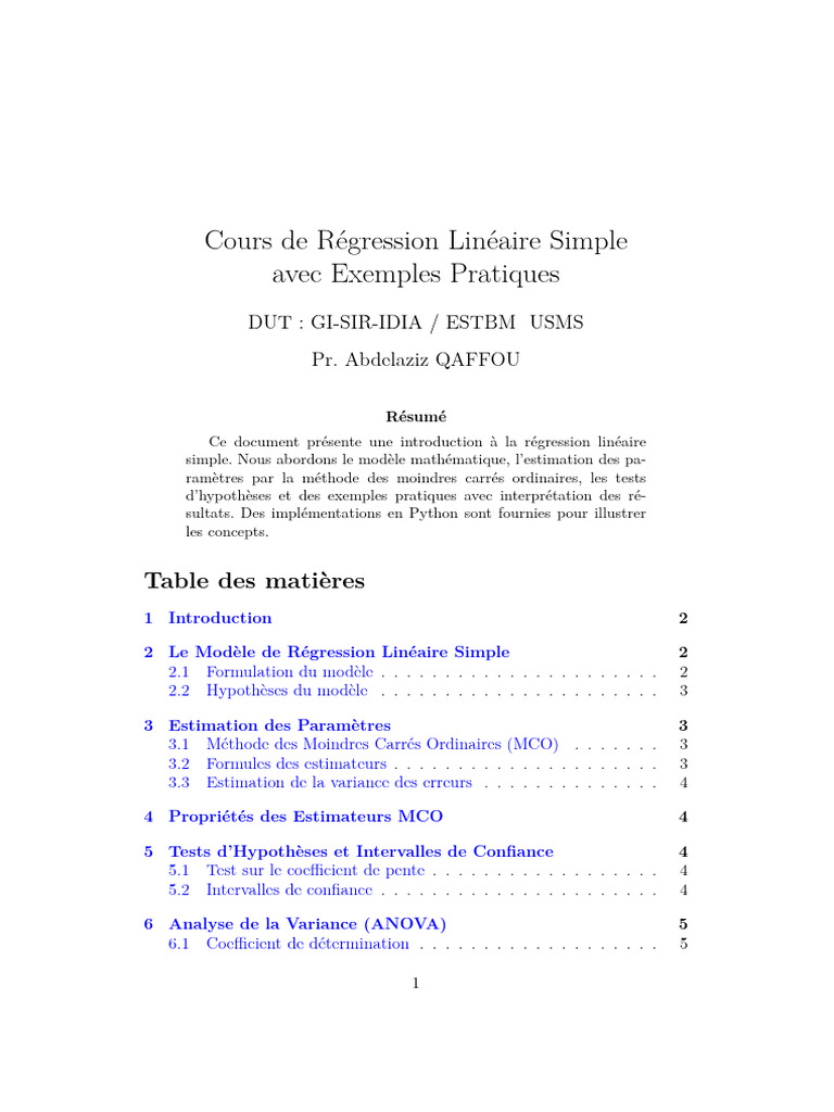 Cours-Régression Linéaire Simple | PDF | Méthode des moindres carrés ...