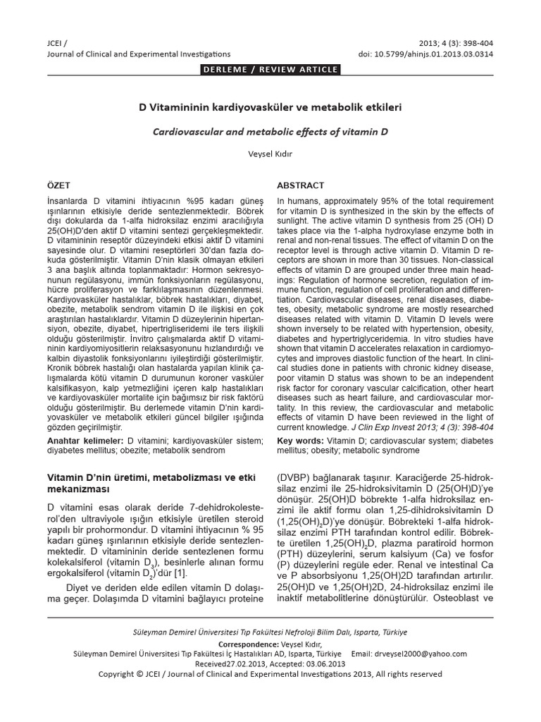 Cardiovascular and Metabolic Effects of Vitamin D2 | PDF