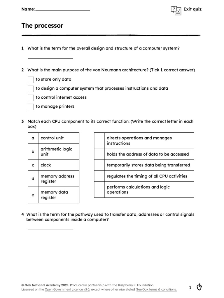 Exit Quiz Questions | PDF | Central Processing Unit | Computing