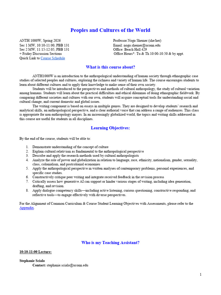 Spring 2026 ANTH 1000W Syllabus | PDF | Artificial Intelligence ...