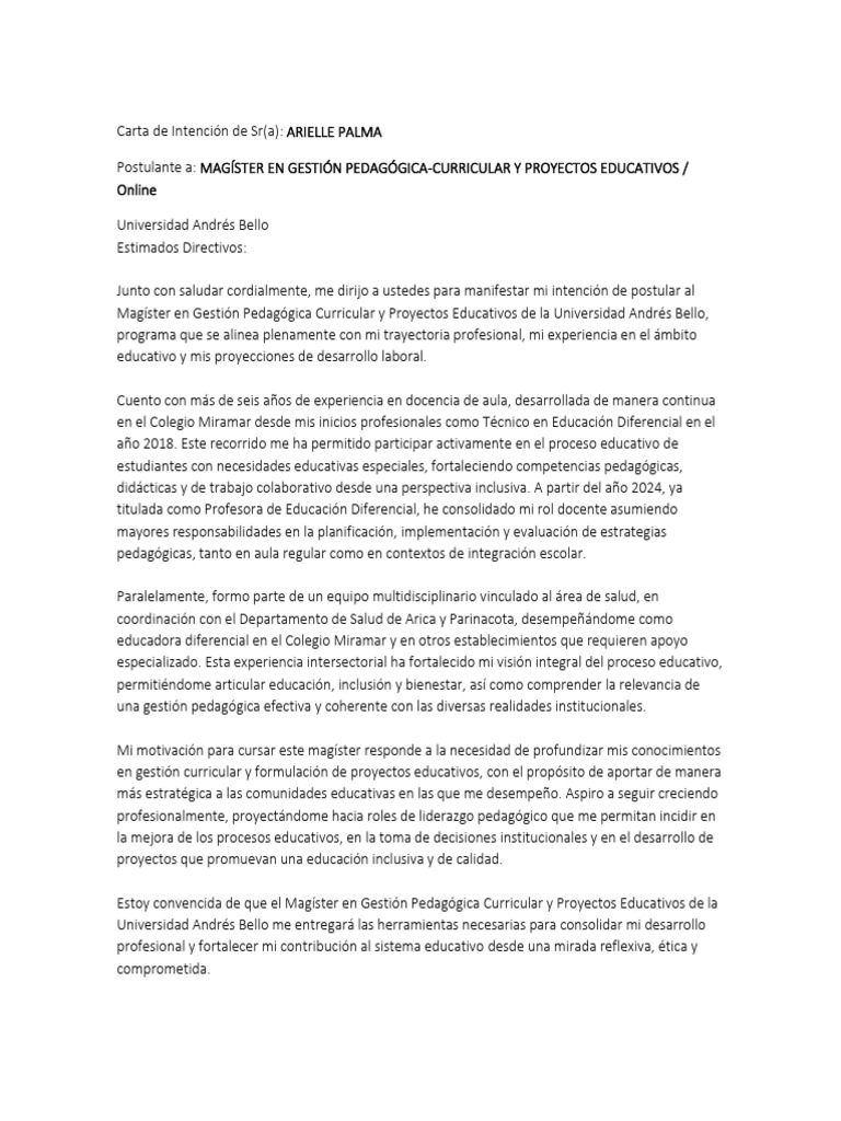 Carta de Intención | PDF | Pedagogía | Maestros