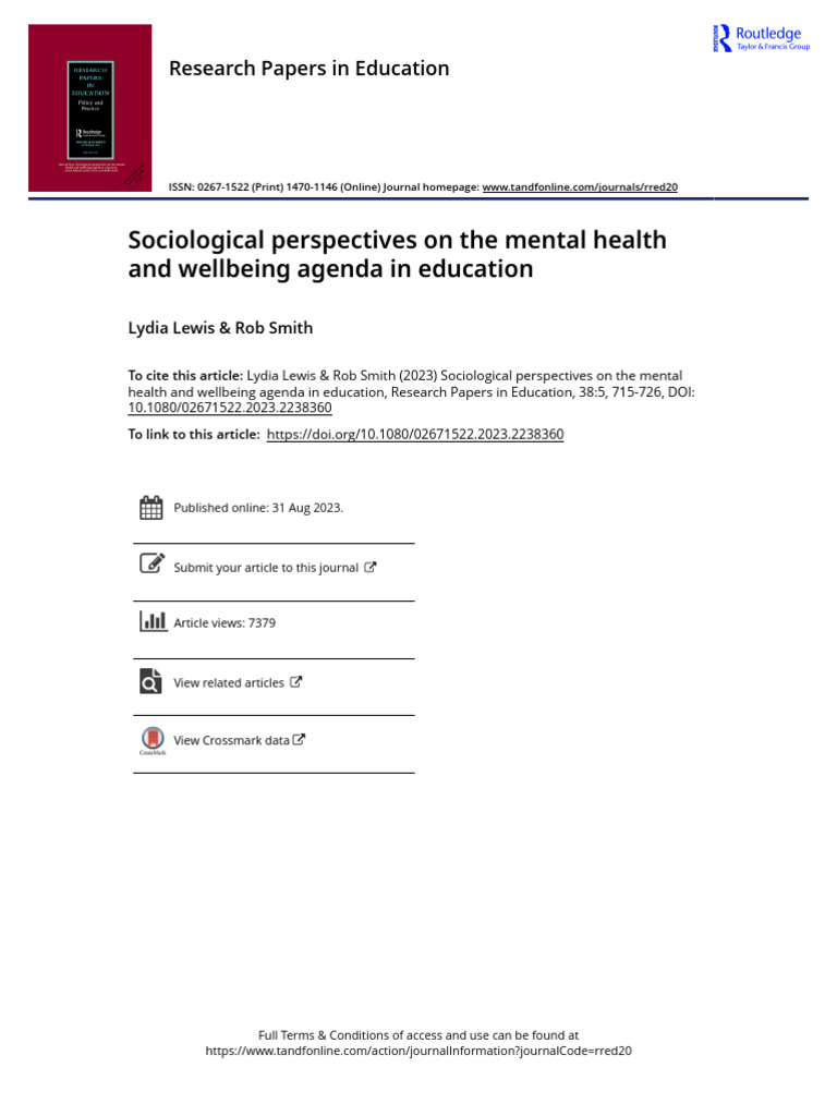 Sociological Perspectives On The Mental Health and Wellbeing Agenda in ...