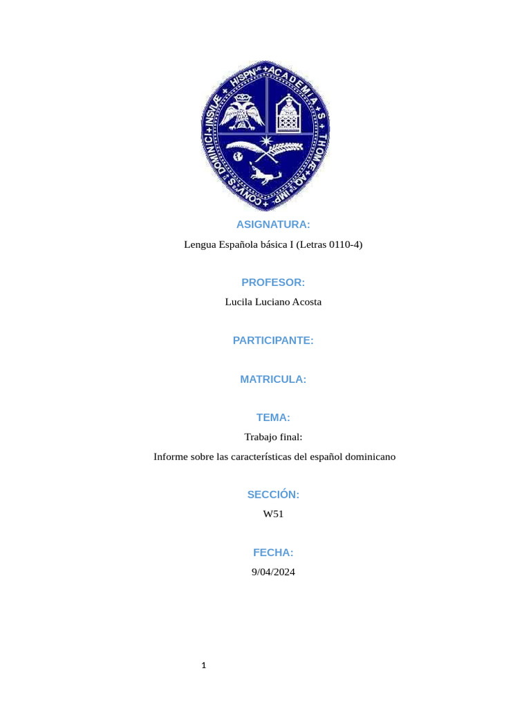 TRABAJO FINAL Informe. Lengua Española Básica I Letras 01104lucila ...