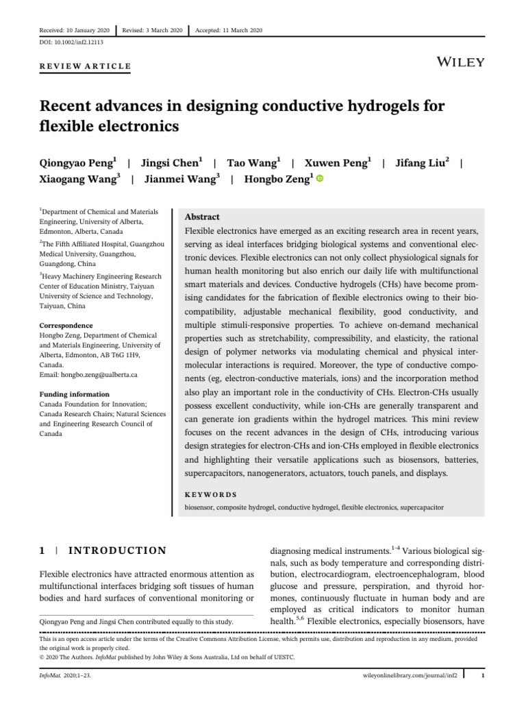 Recent Advances in Designing Conductive Hydrogels For Flexible ...