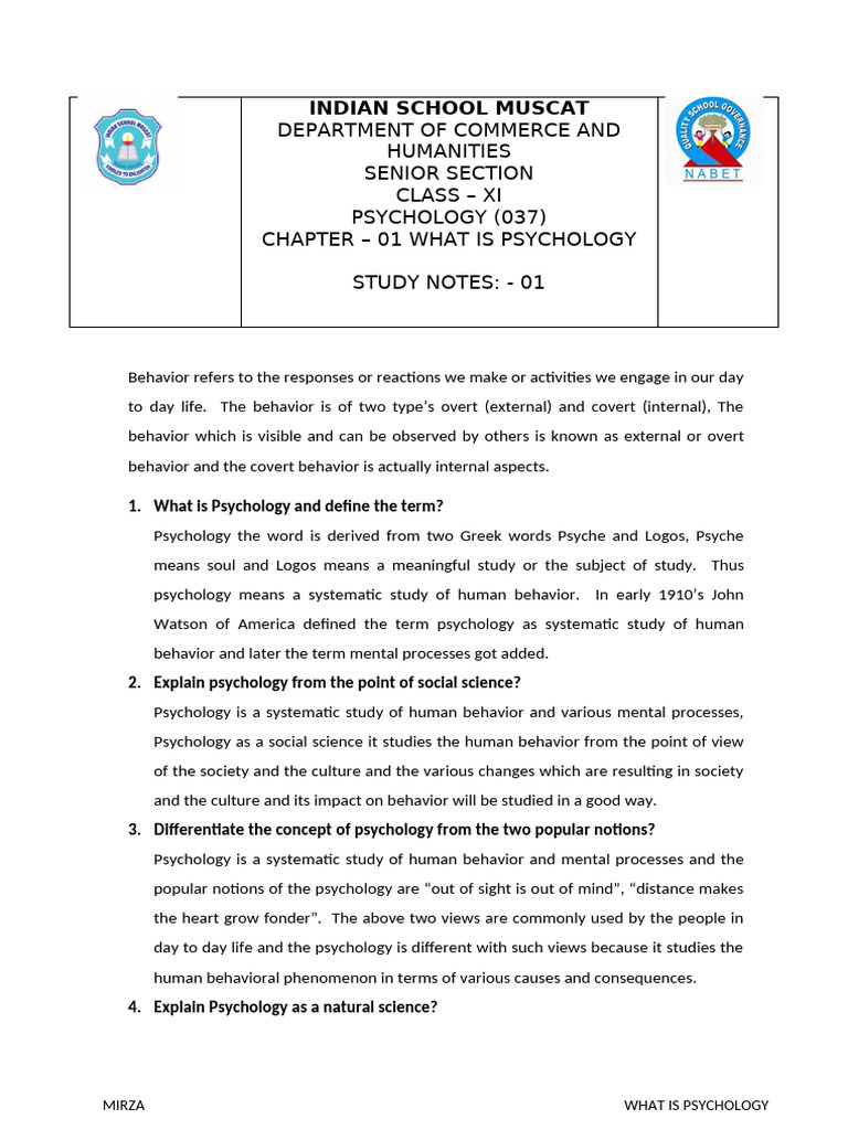 What Is Psychology ? Class 11 Chapter 1 | PDF | Psychology | Psychologist