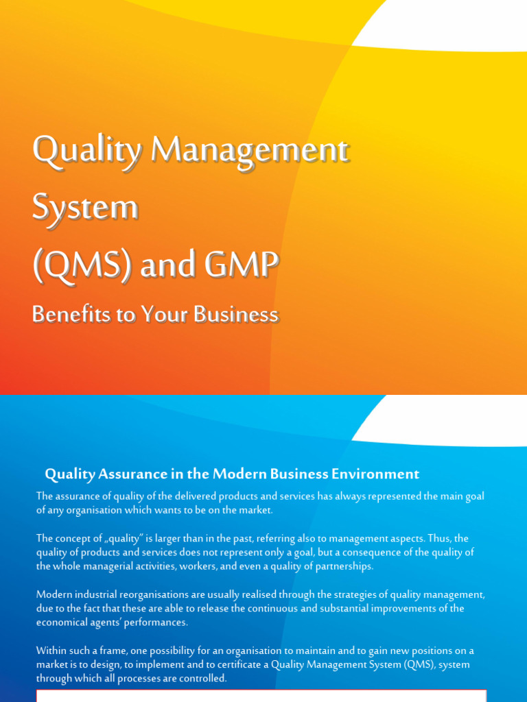 Quality Management System (QMS) and GMP | PDF | Food And Drug ...