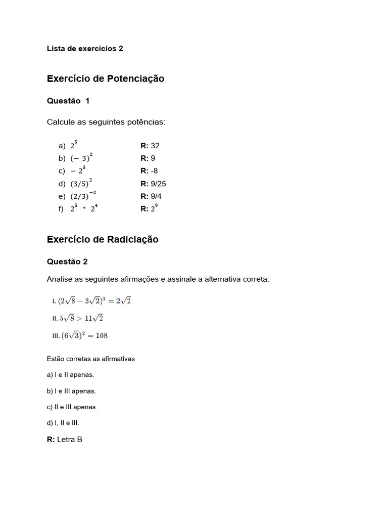 Lista de Exercícios 2 | PDF