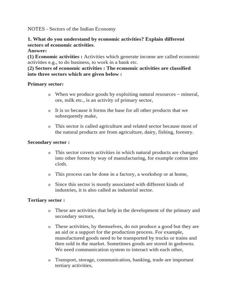 Notes Sectors of Indian Economy | PDF | Gross Domestic Product | Employment