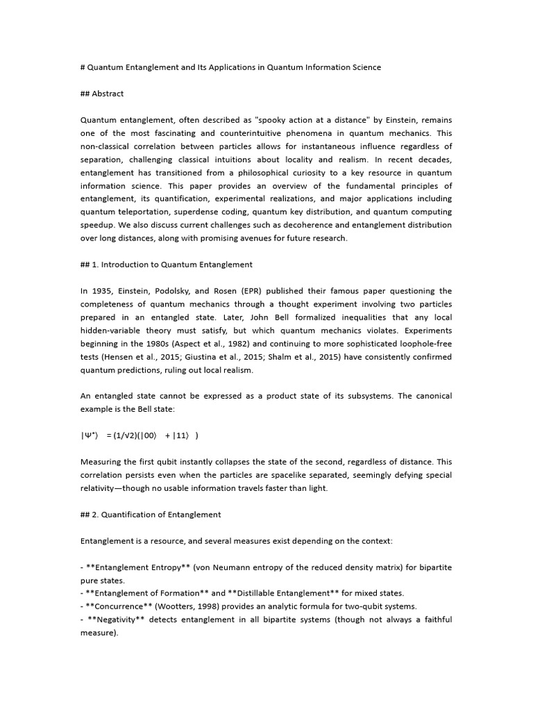 Quantum Entanglement and Its Applications in Quantum Information ...
