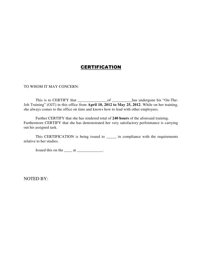 Sample Certification | PDF