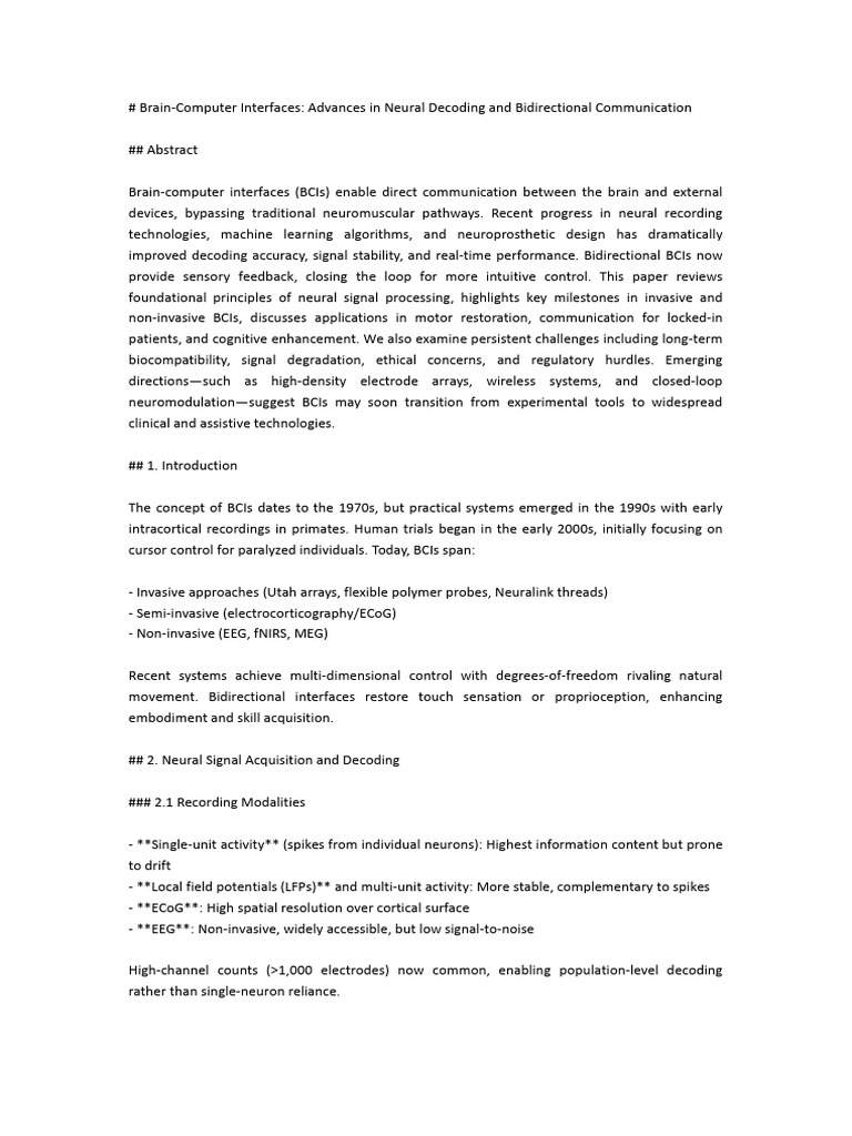 Advances in Neural Decoding and Bidirectional Communication | PDF ...